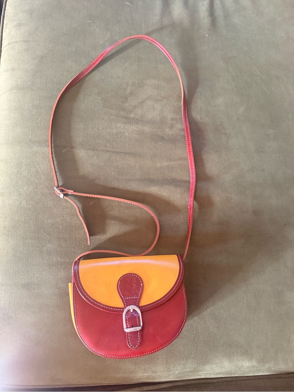 Vera Pelle Brown/red and Yellow Leather Crossbody Saddle Bag